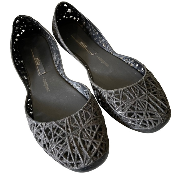 Melissa Campana Zig Zag Jelly Black Sparkle Ballet Flats US 6 - Picture 2 of 6
